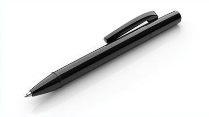 Ultra-realistic image of a black plastic push-button retractable pen, isolated on a white background
