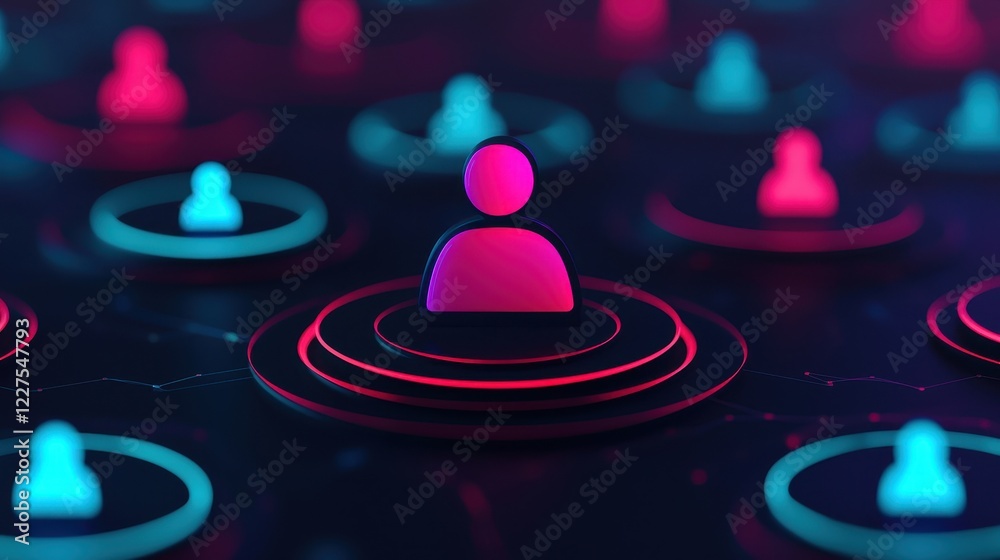 Poster a vibrant digital representation of user profiles with colorful outlines, symbolizing connectivity a