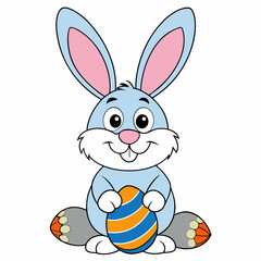 Easter Bunny, Cute Easter Bunny Holding Egg , Cartoon Rabbit Clipart