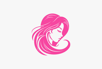 Woman face Vector logo Design. Beauty Model illustration, Girl silhouette for Branding, Business of cosmetics, beauty, salon, health, spa, fashion, Boutique, hairstyle, facial, yoga, hair treatment