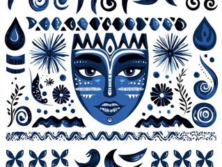 Serene Tribal Pattern with Soft Blues and Grays  Featuring Water Inspired Motifs for a Calming Background