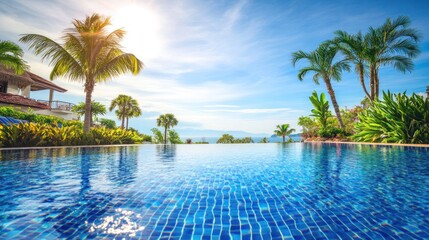 Obraz premium Tropical Resort Infinity Pool Overlooking Ocean View