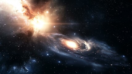 Obraz premium Ultra-realistic image of a black hole with swirling light in an accretion disk, set in deep space 