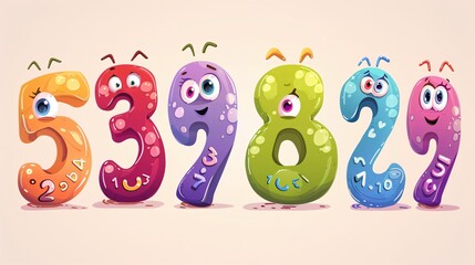 Obraz premium Funny Cartoon Numbers Mascot Characters with Expressive Eyes