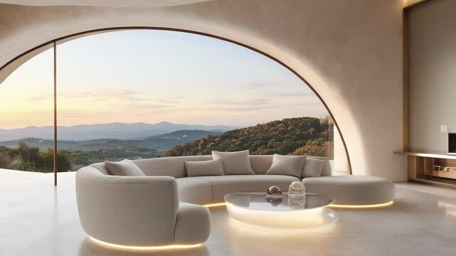 Levanto living room with mint sofa and glowing frosted table