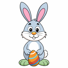 Easter Bunny, Cute Easter Bunny Holding Egg , Cartoon Rabbit Clipart
