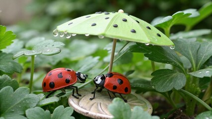 Little ladybugs with umbrella