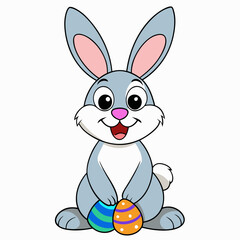 Easter Bunny, Cute Easter Bunny Holding Egg , Cartoon Rabbit Clipart