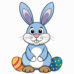 Obraz premium Easter Bunny, Cute Easter Bunny Holding Egg , Cartoon Rabbit Clipart