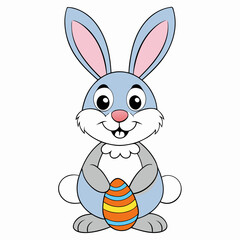 Easter Bunny, Cute Easter Bunny Holding Egg , Cartoon Rabbit Clipart