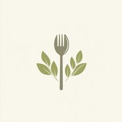 Healthy eating, fork and leaves, restaurant logo, food design