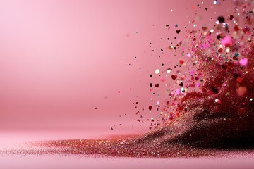 A captivating moment of pink glitter and tiny hearts creating an enchanting cascade that embodies love, celebration, and the joyous spirit of life.