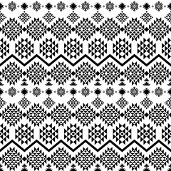 Fototapeta premium Southwest Aztec geometric Native American Mexican Navajo tribal ethnic boho indian texture ornament seamless pattern fabric black and white design vector for woven textile printing blanket rug carpet 