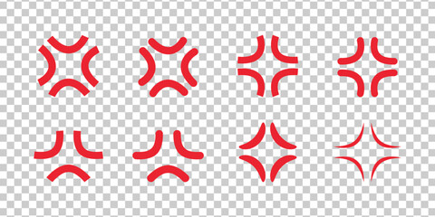 Obraz premium Manga anger or irritation symbols set. Angry anime icons manpu. Four crossing veins comic emblem. Vector illustration