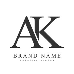 AK trendy logotype template. Initial letter a and k classic font style. Creative logo for company name or identity.