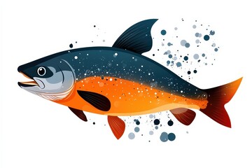 Naklejka premium This image showcases a stylish dark fish swimming through an abstract world of deep blue hues, accented by vibrant splashes, invoking a sense of depth and mystery.