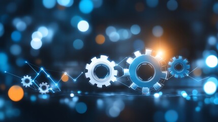 Abstract digital background with glowing gears and circuit lines, showcasing technology and innovation concepts in a futuristic setting, highlighting connectivity and engineering.