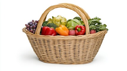 Fresh Organic Vegetables in a Woven Basket Displayed on White Background
