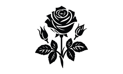 Roses tattoo, Black roses vector, Black silhouette rose, silhouette rose.