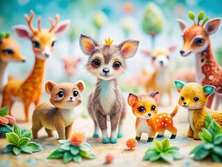 Naklejka premium Adorable Watercolor Animals: Tilt-Shift Miniature Animal Art for Design Projects