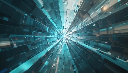 Abstract Digital Tunnel of Turquoise and Gray Rectangles