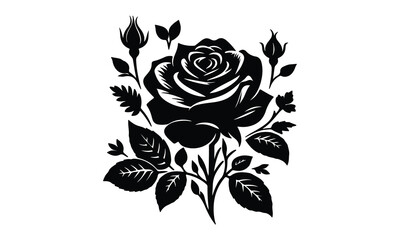 Roses tattoo, Black roses vector, Black silhouette rose, silhouette rose.