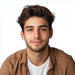 Fototapeta premium Handsome young man with a friendly expression, casual outfit, looking at the camera, studio lighting, high resolution, white background, png