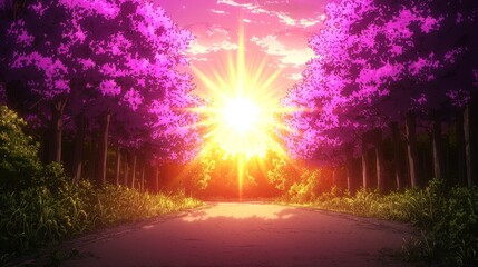 Obraz premium Sunset path through purple forest