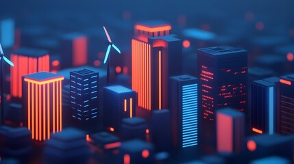 Futuristic Skyline with Renewable Energy Data Visualizations