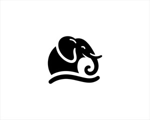 Elephant silhouette logo design icon vector illustration. Black color Elephant logo template