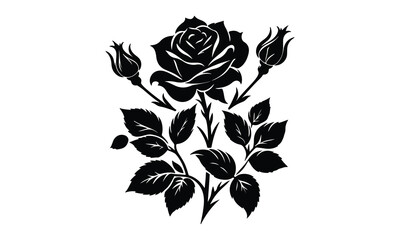 Roses tattoo, Black roses vector, Black silhouette rose, silhouette rose.
