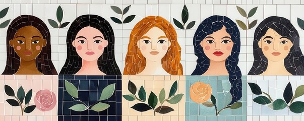 Colorful mural featuring diverse women's faces and floral designs.