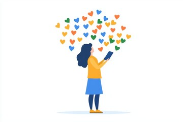 Engaging Social Media Influencer with Colorful Hearts in Flat Design Style