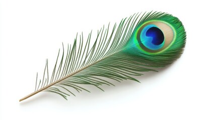 Obraz premium Elegant Peacock Feather Isolated on White Background with Vibrant Colors