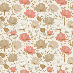 Handcrafted botanical textures with stylized flowers, intricate embroidery, and repeat floral designs.