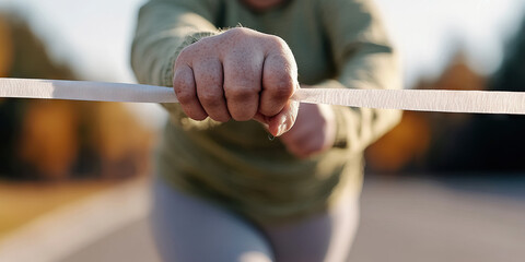 Person Breaking White Finish Line Ribbon