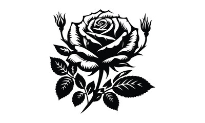 Roses tattoo, Black roses vector, Black silhouette rose, silhouette rose.