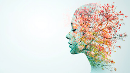 Obraz premium Creative blend of human silhouette and autumn foliage illustrating the connection between nature and humanity