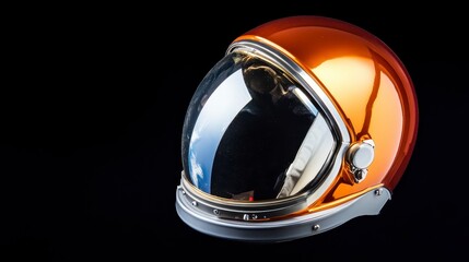 Vintage Orange Astronaut Helmet on Black Background for Space Theme