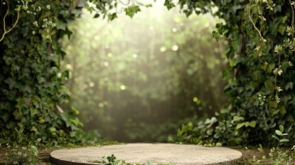 Fototapeta premium Green Forest Clearing with Stone Platform