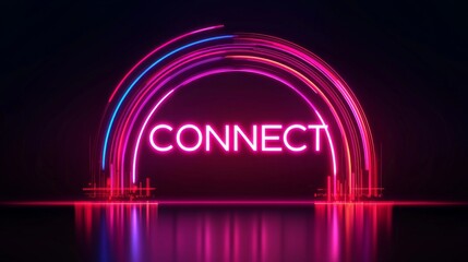 Neon sign displays the word CONNECT, surrounded by vibrant, multicolored light trails in a dark background.