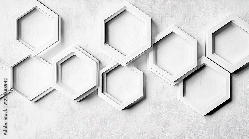 Poster repeating modular hexagon outlines overlapping dynamically