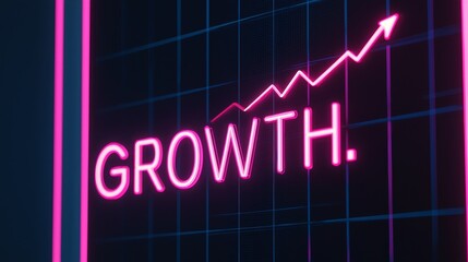 Neon sign displays a growth graph and the word GROWTH, symbolizing business success and upward trend.
