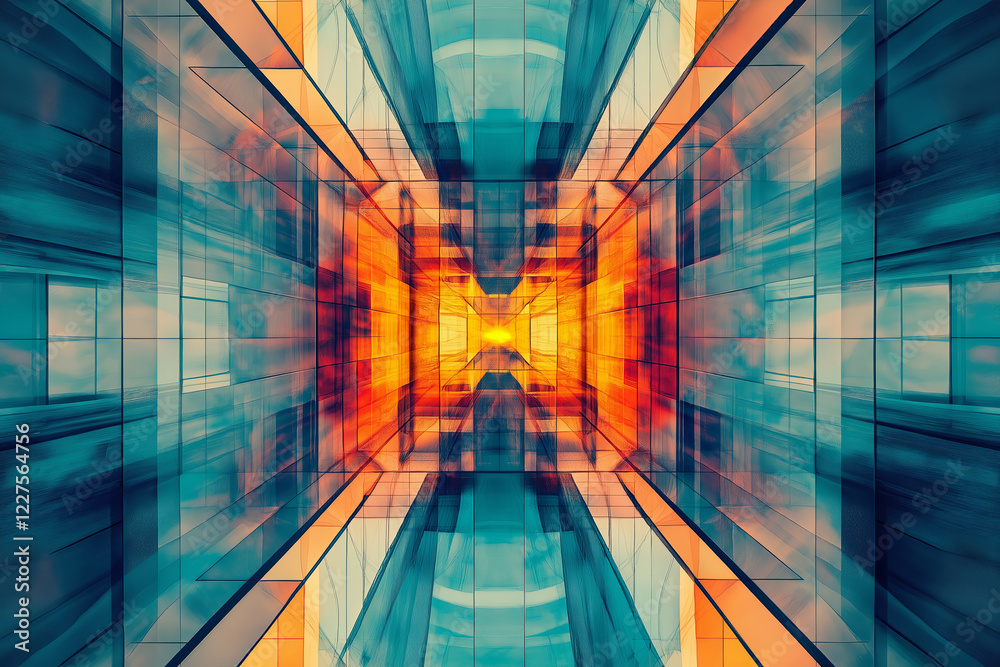 Poster Geometric patterns shifting dynamically in a kaleidoscopic view