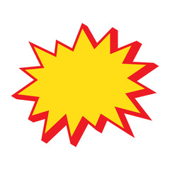 Blank sale tags. Ribbon sale banners. Red and yellow starburst stickers. Pop art funny bang bubble. Cartoon comic style.