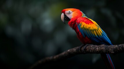 Obraz premium Colorful Parrot: A brightly colored parrot perched on a tree branch in a tropical rainforest.