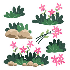 set of isolate cute bush, grasses and flower. decorating for education, presentation or journal. vector, illustration design.