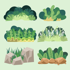 set of various cute bush for decorating your graphic or illustration, flat vector set.