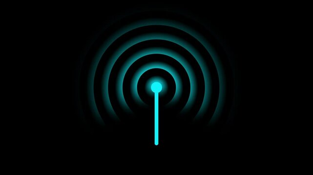 Radio waves wireless signal icon animation Isolated on Black Background