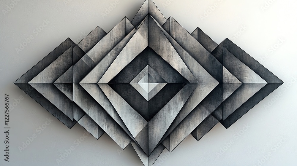 Poster sharp angular diamond lines gradually converging into layered abstract structures